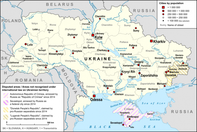 Engelsk kort over Ukraine Engelsk kort over Ukraine